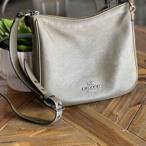 Coach crossbody, army green, buckle strap, zipper closure